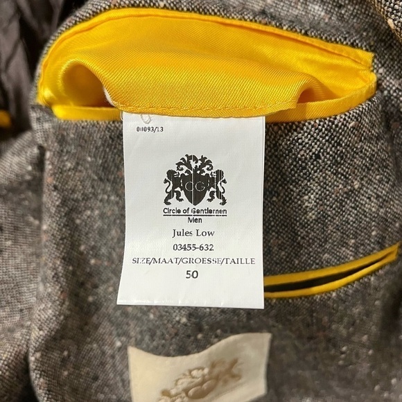 CIRCLE OF GENTLEMEN 100% Virgin Wool Grey Blazer Brown Suede Elbow Patch Size 50 - Picture 12 of 13